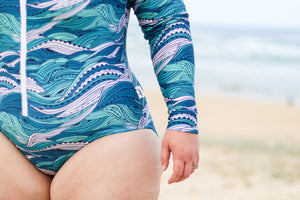 Beach Waves Surfsuit - Women’s One Piece Long Sleeved Sunsmart and Sustainable Surfsuit