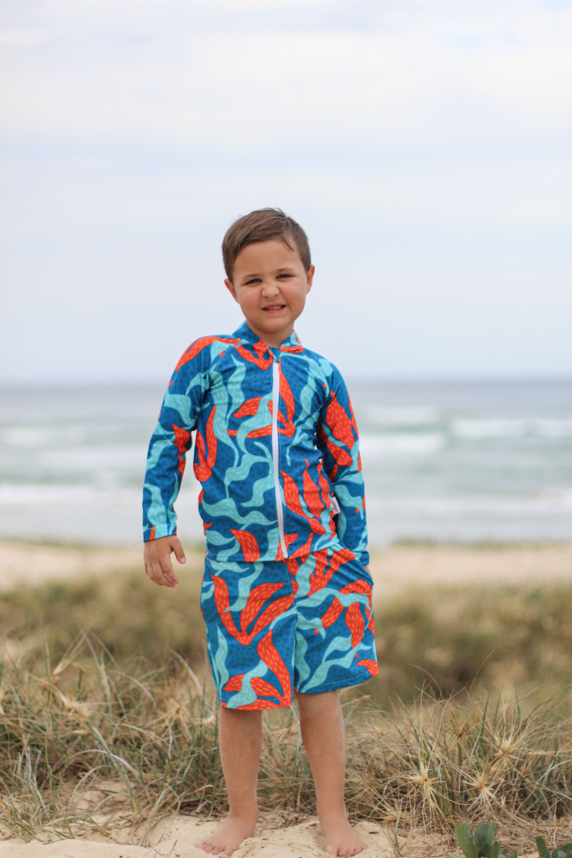 Kelp Forest Kid's Rashie - Long Sleeved Sunsmart and Sustainable Kid's Zip Through Rashie