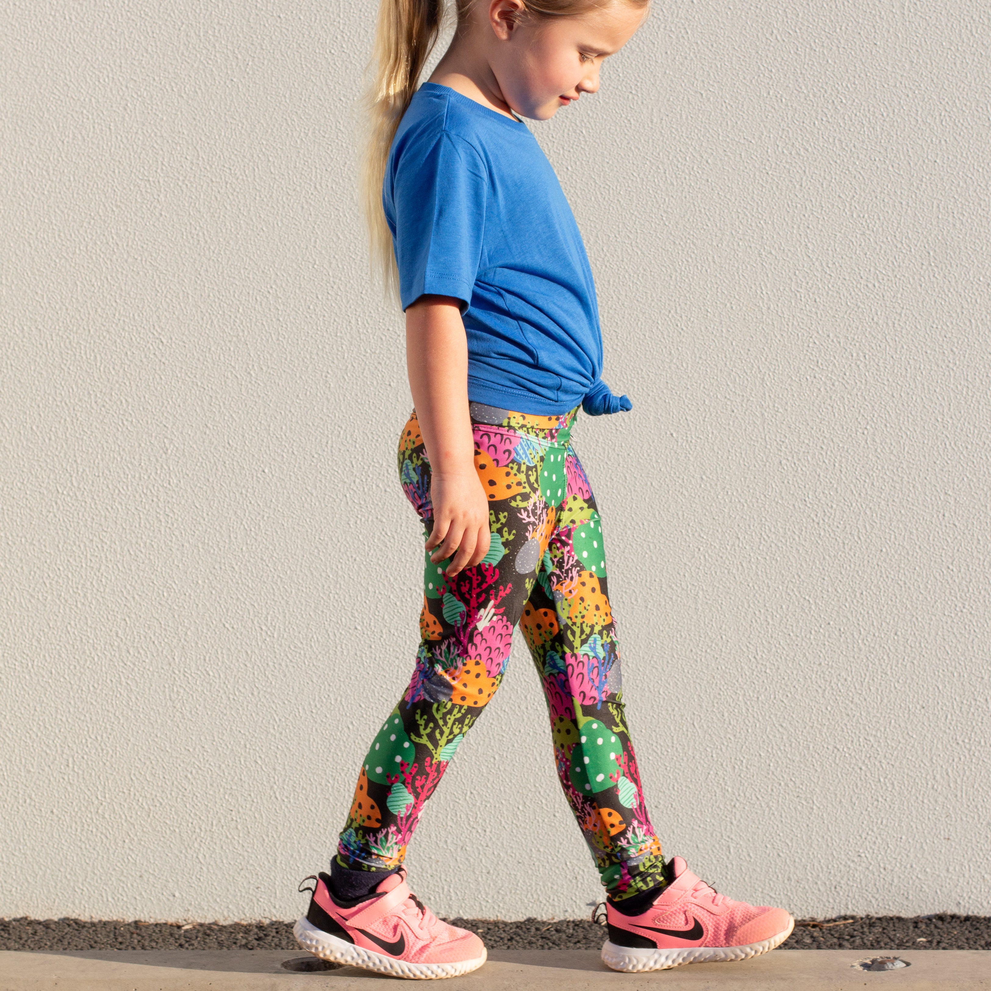 Kid's Leggings - Coral Sea
