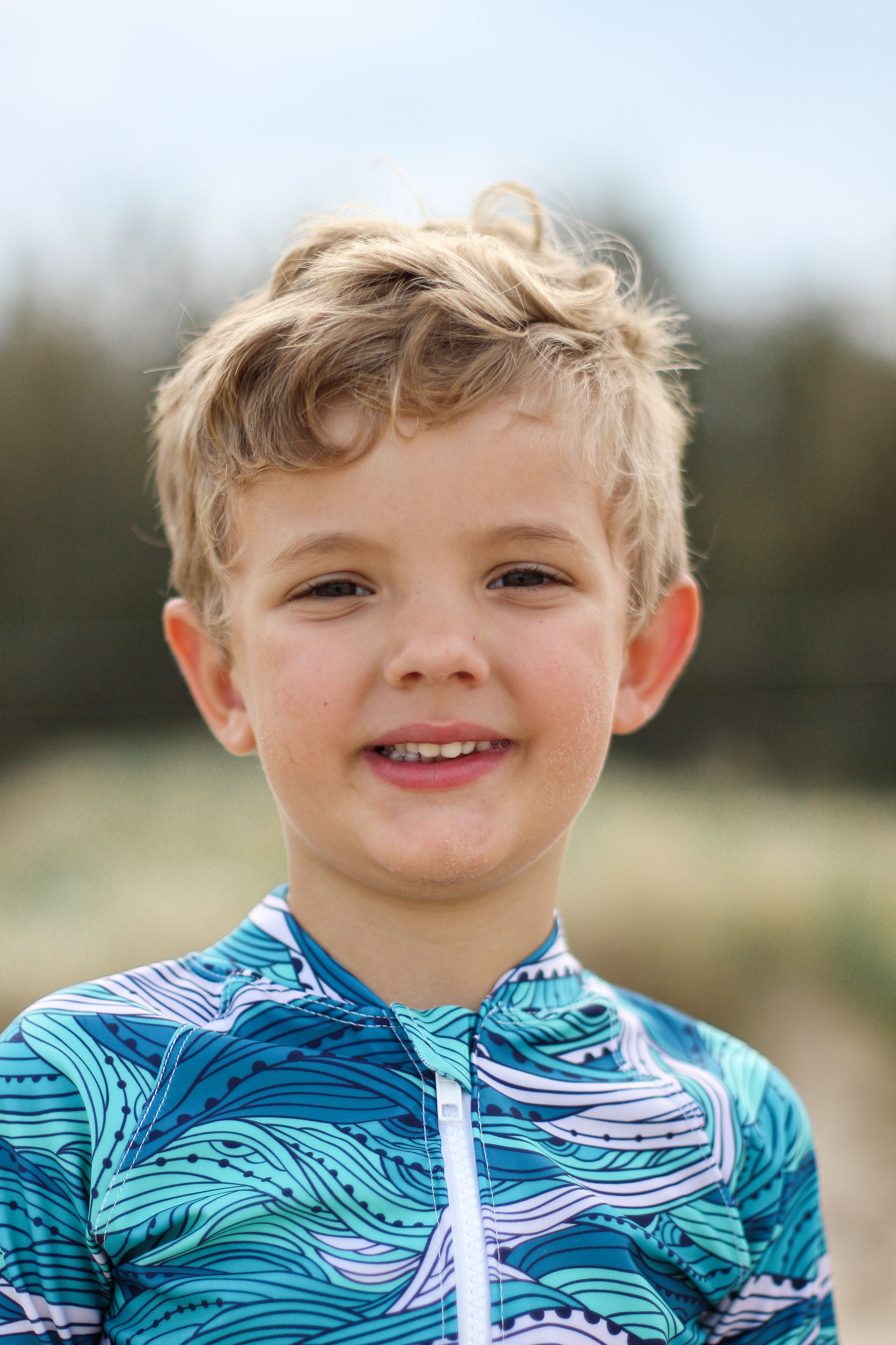 Beach Waves Kid's Rashie - Sunsmart and Sustainable Long Sleeved Kid's Zip Through Rashie